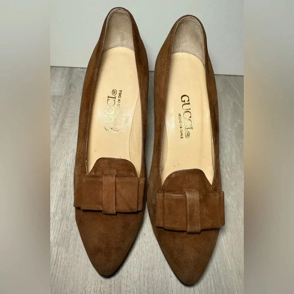 GUCCI Suede Bow Pumps Heels Brown Women Size 34 - Picture 10 of 16